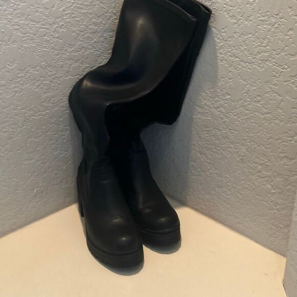 Madden Girl Women's Size 10 Tall Platform Boots Black Leather Chunky Knee High - Picture 5 of 15